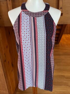 Monteau Size Large L blouse Tank Top shirt in Navy, Red, White women’s
